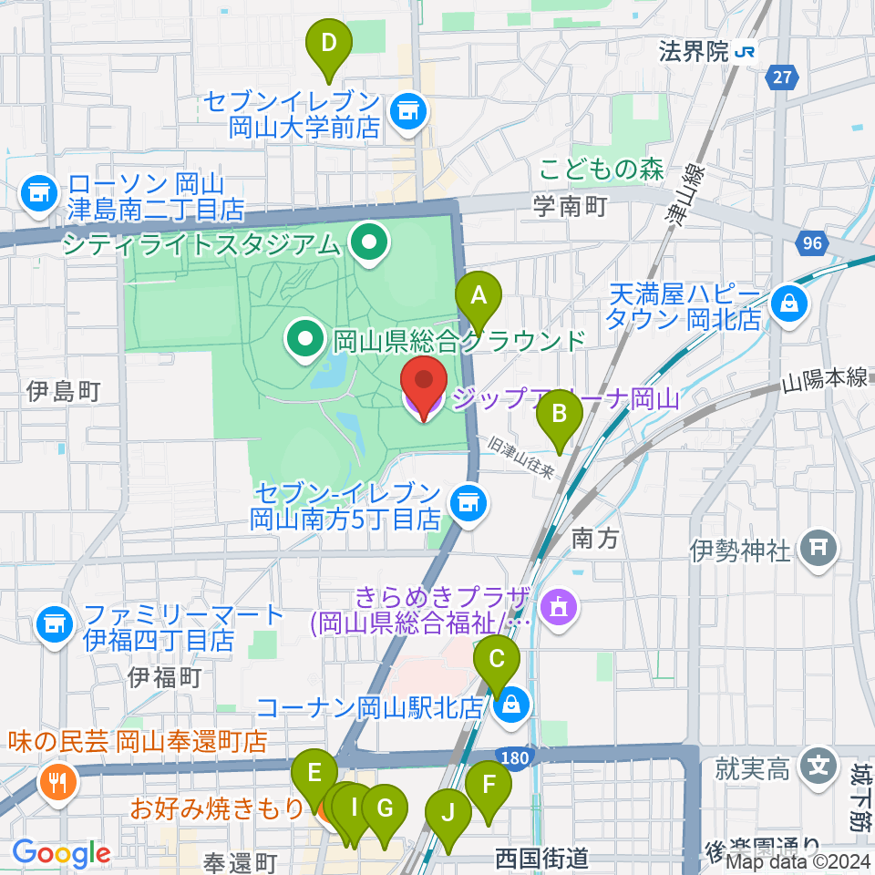 ジップアリーナ岡山周辺のホテル一覧地図