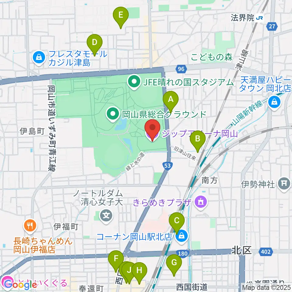 ジップアリーナ岡山周辺のホテル一覧地図