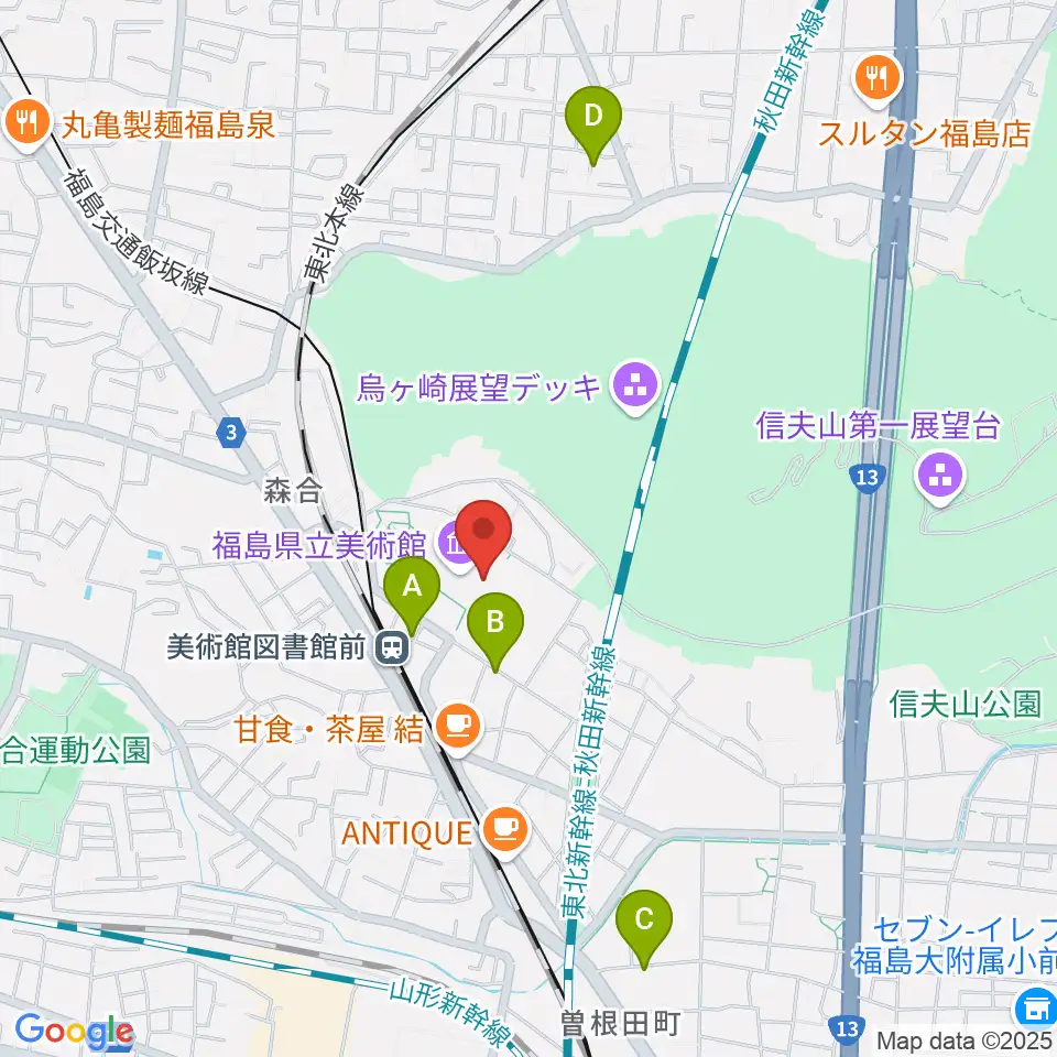 福島県立美術館周辺のホテル一覧地図