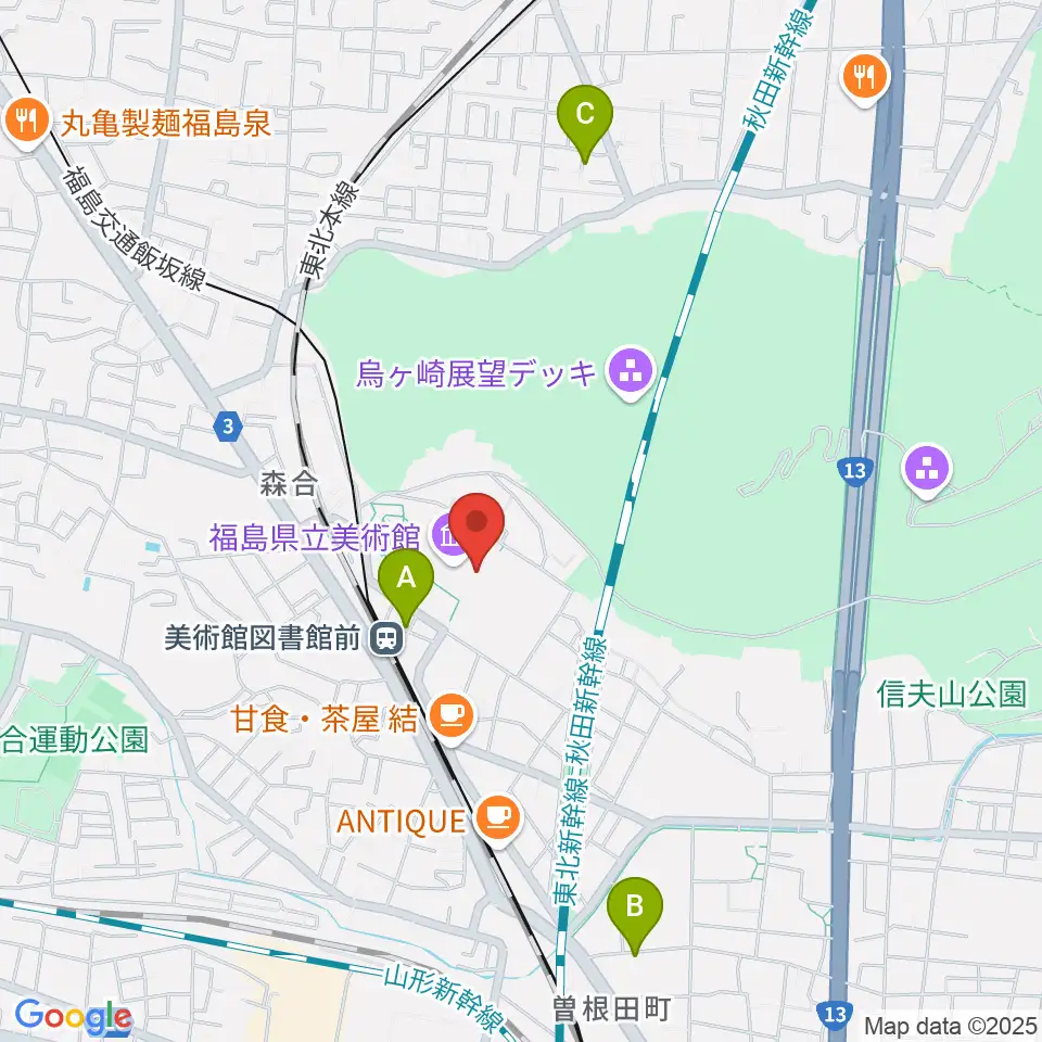 福島県立美術館周辺のホテル一覧地図