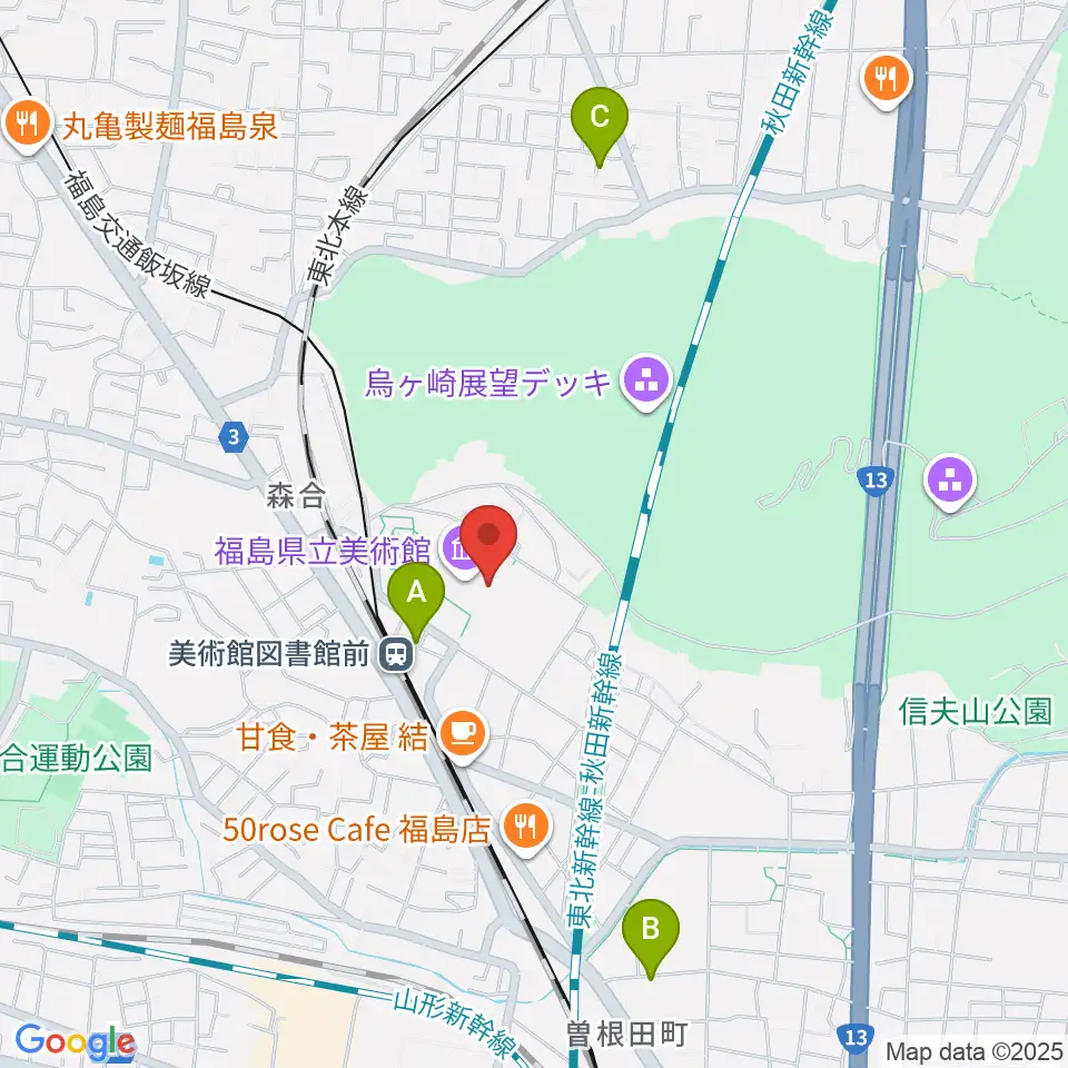 福島県立美術館周辺のホテル一覧地図