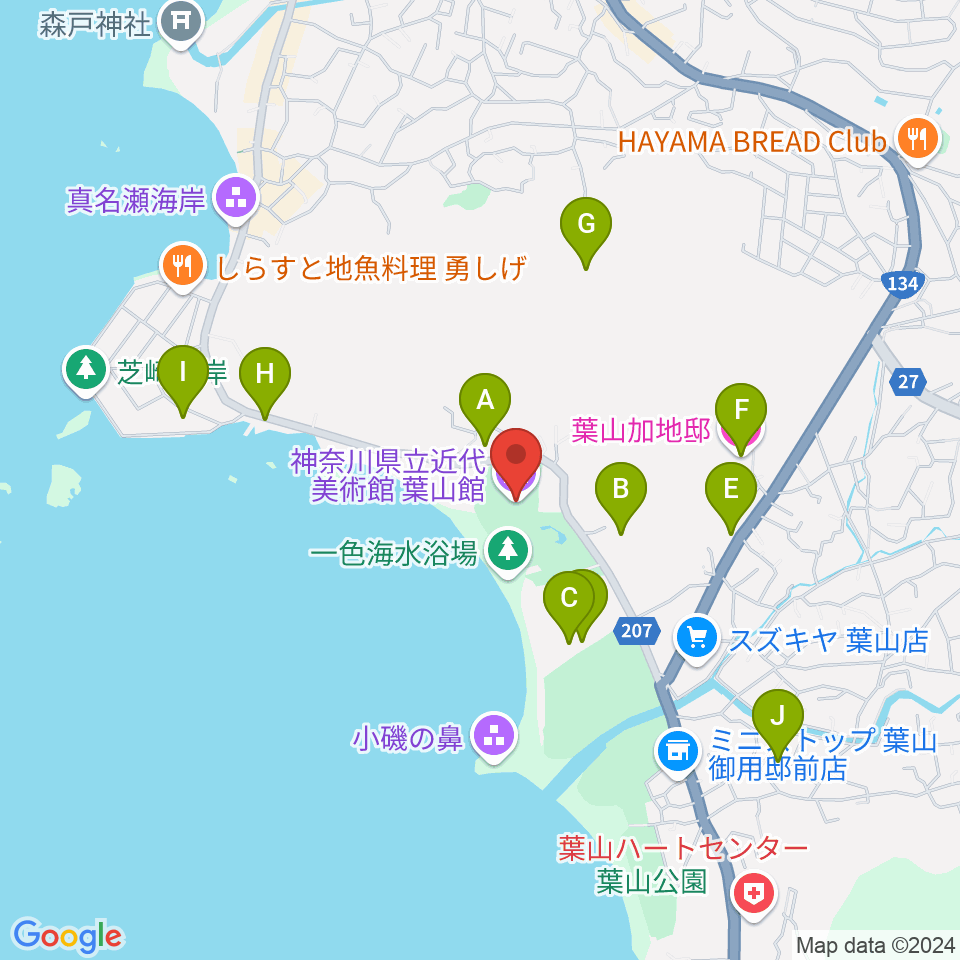 神奈川県立近代美術館 葉山周辺のホテル一覧地図