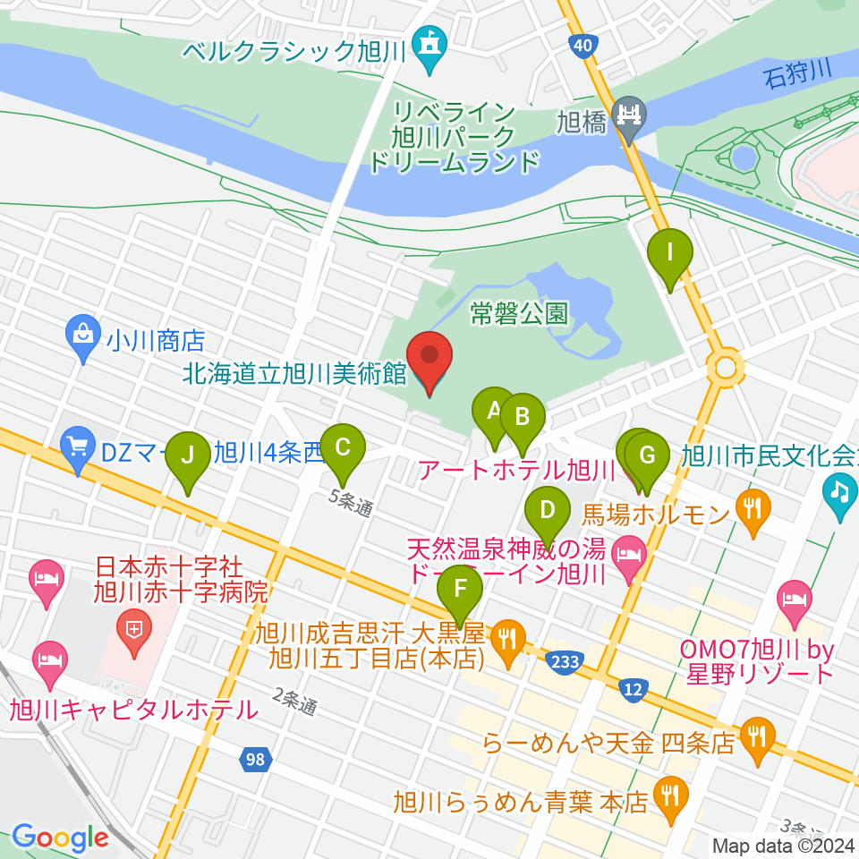 北海道立旭川美術館周辺のホテル一覧地図