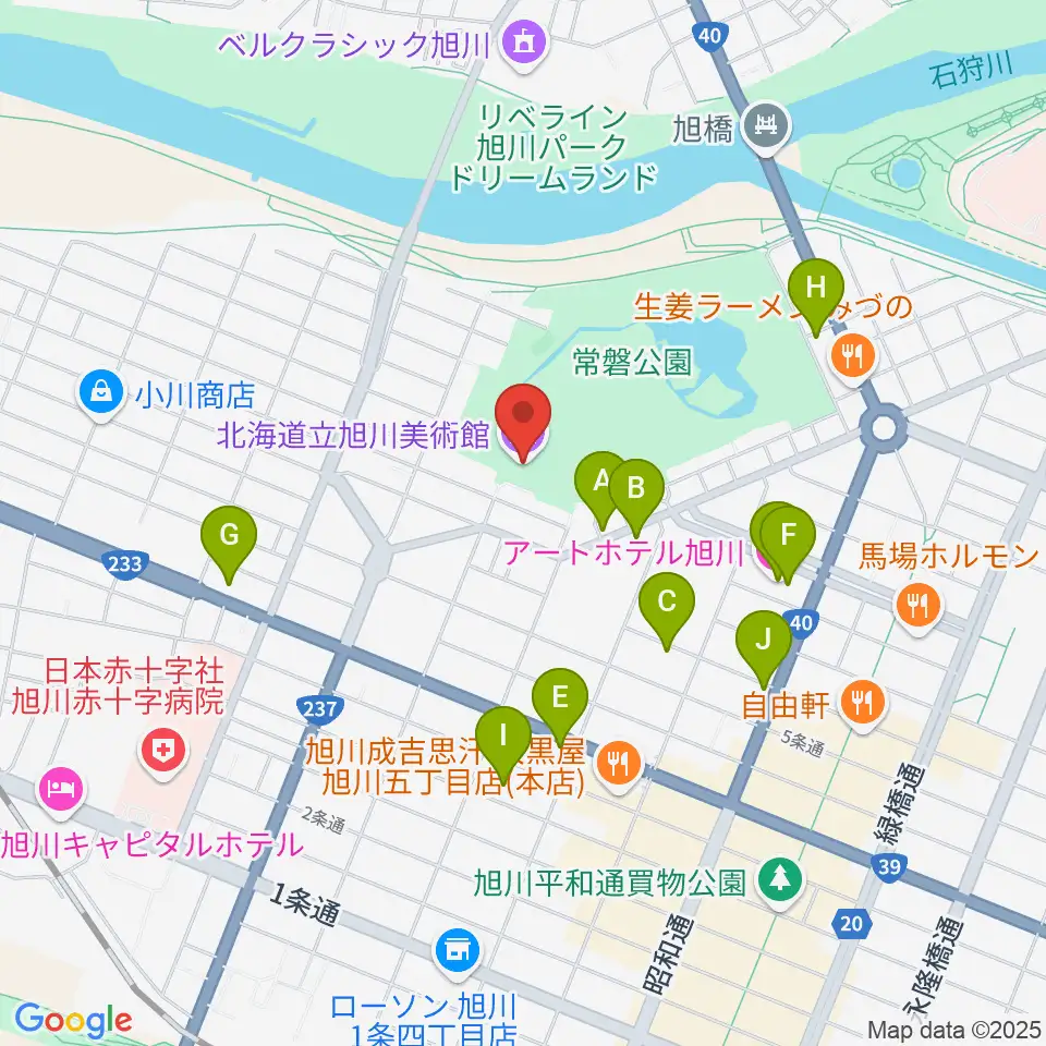 北海道立旭川美術館周辺のホテル一覧地図
