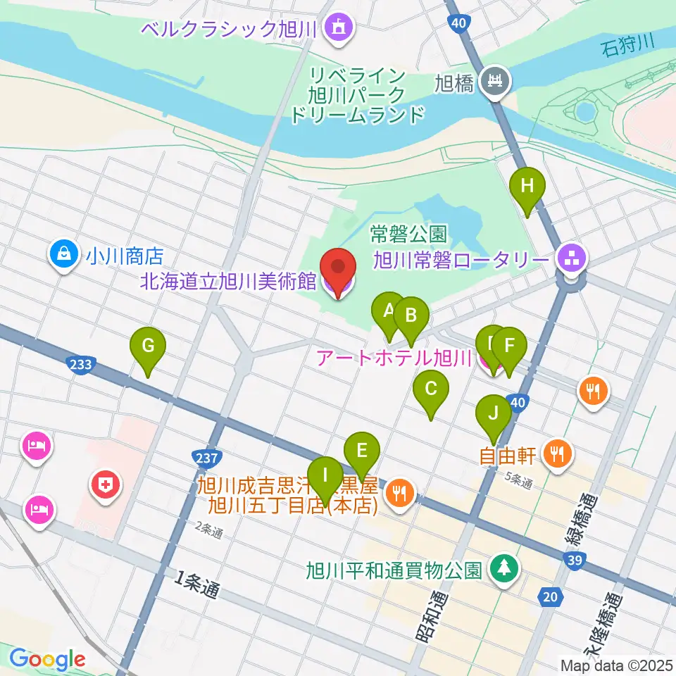 北海道立旭川美術館周辺のホテル一覧地図