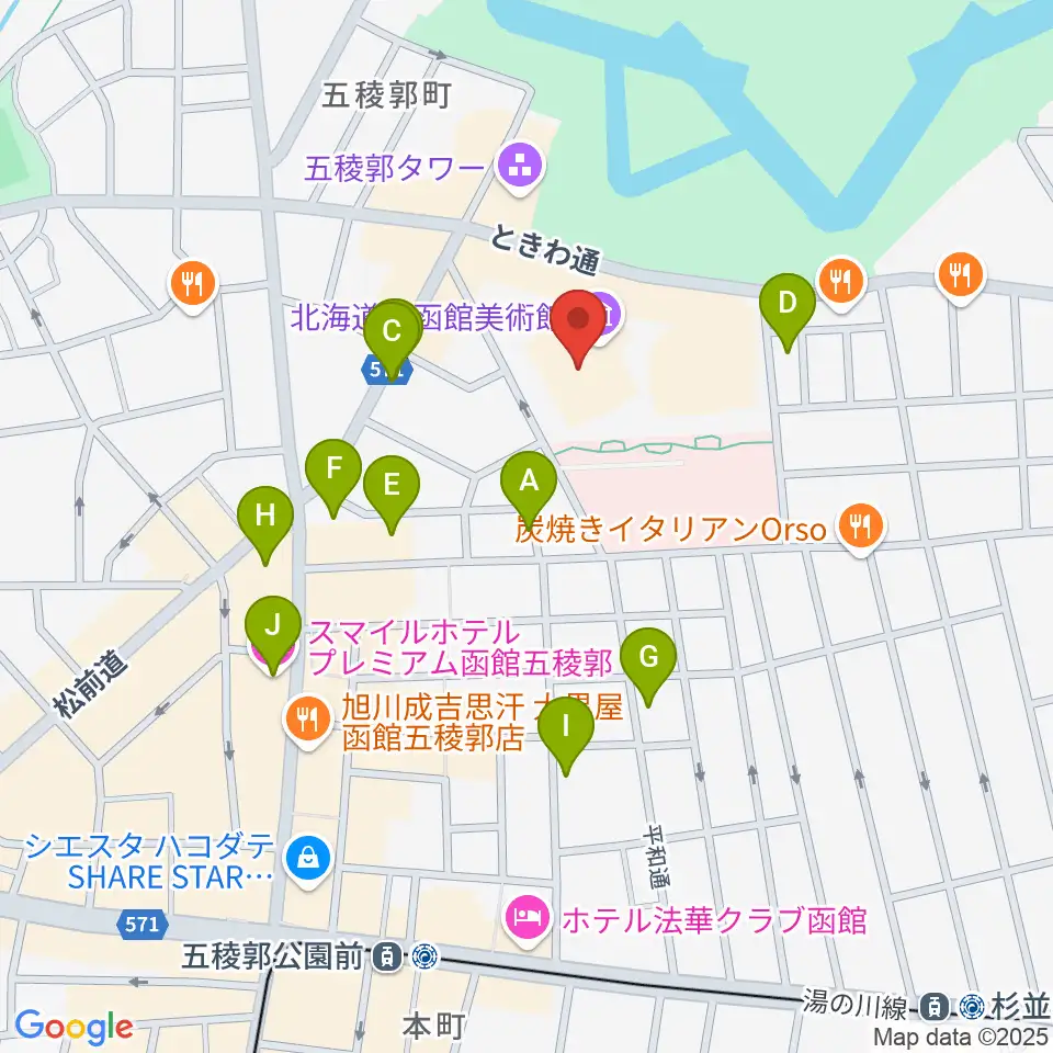 北海道立函館美術館周辺のホテル一覧地図