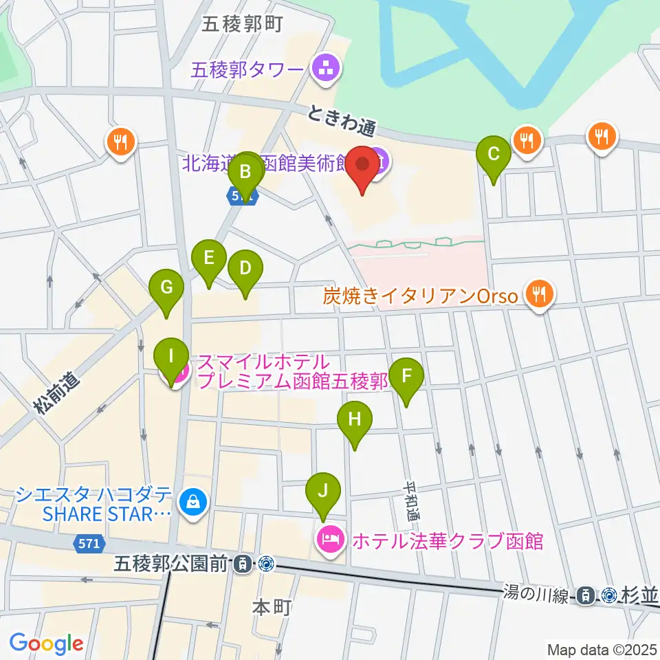 北海道立函館美術館周辺のホテル一覧地図