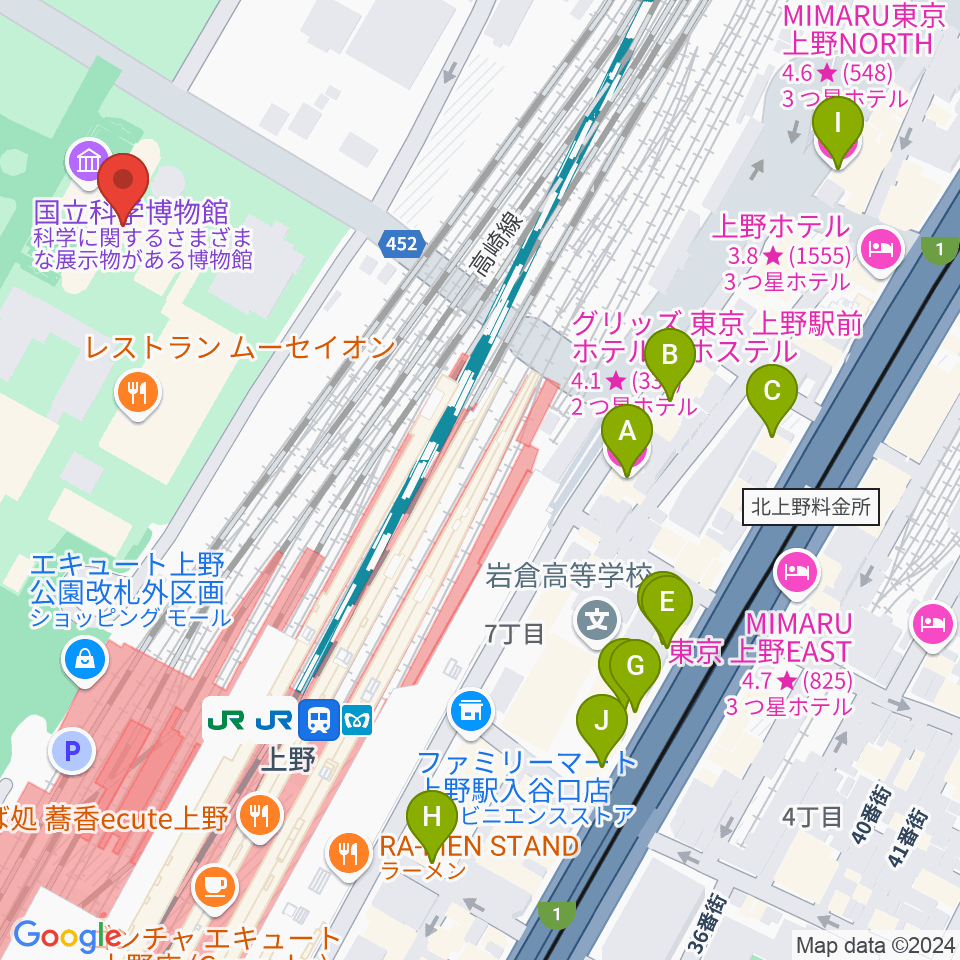 国立科学博物館周辺のホテル一覧地図