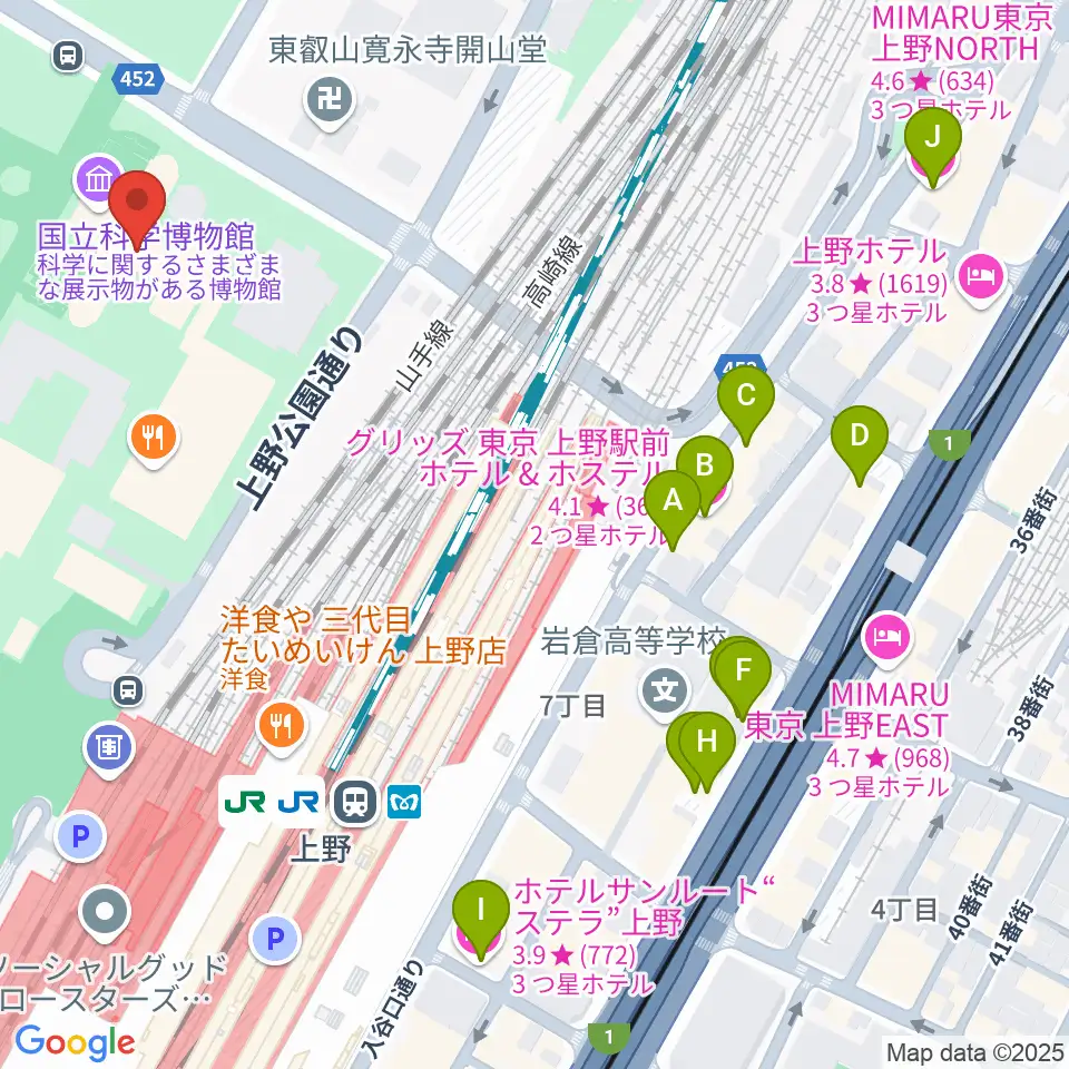 国立科学博物館周辺のホテル一覧地図