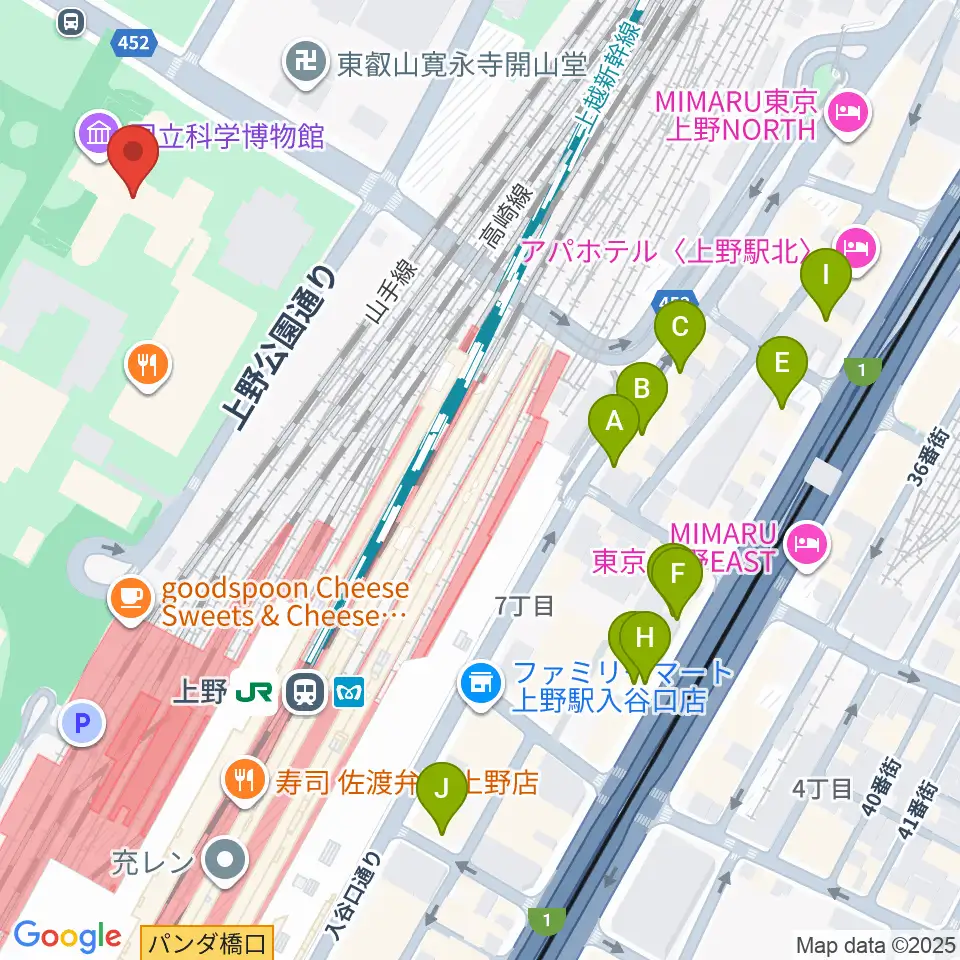国立科学博物館周辺のホテル一覧地図