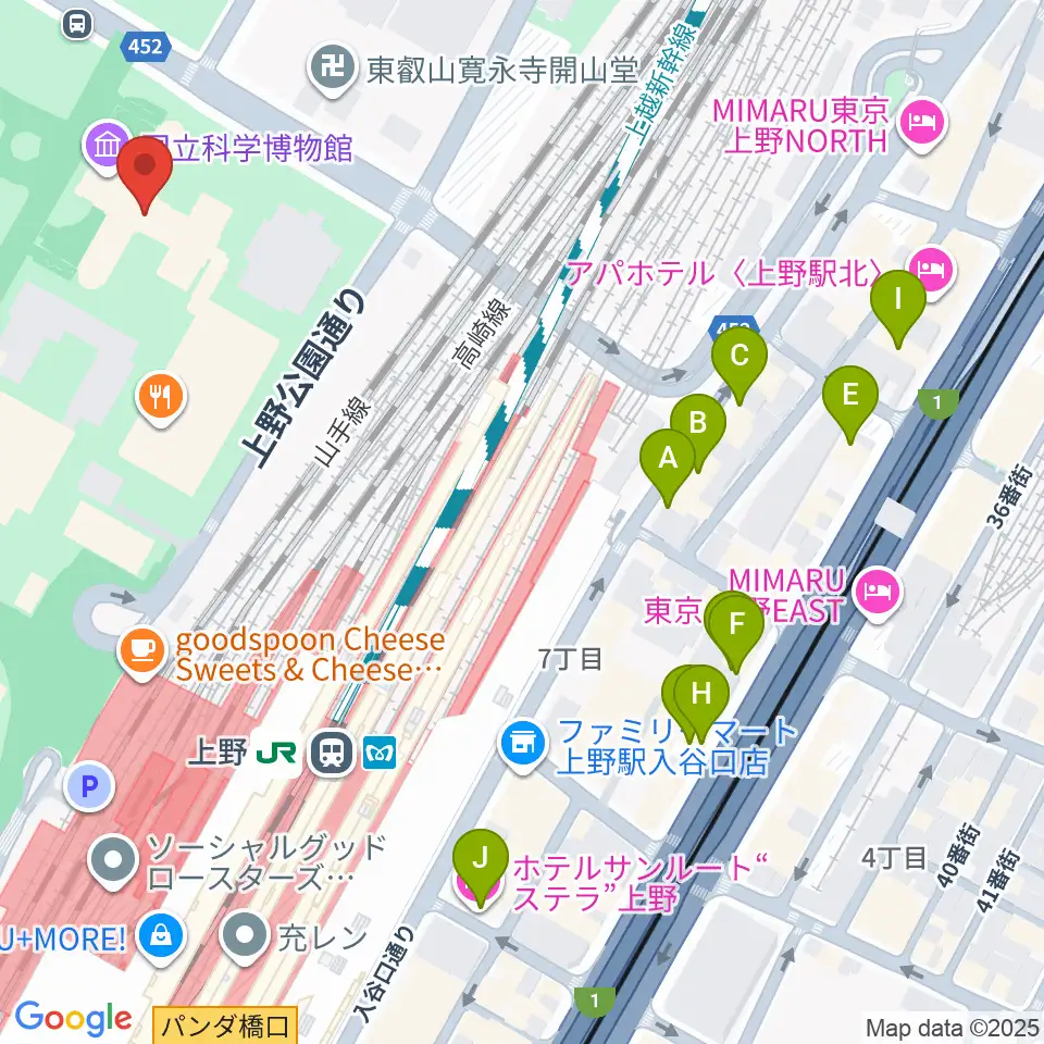 国立科学博物館周辺のホテル一覧地図