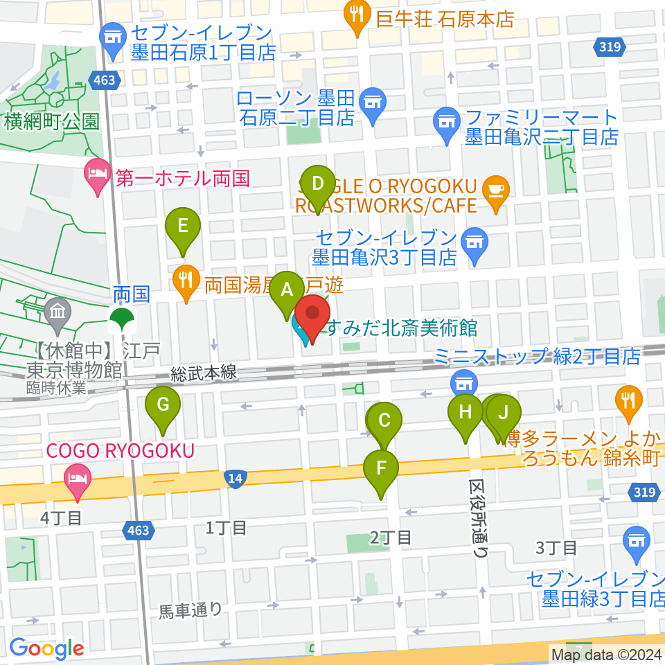 すみだ北斎美術館周辺のホテル一覧地図