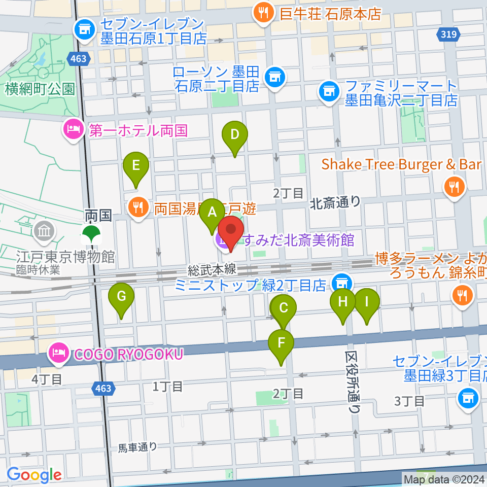 すみだ北斎美術館周辺のホテル一覧地図