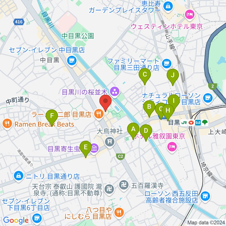 目黒区美術館周辺のホテル一覧地図