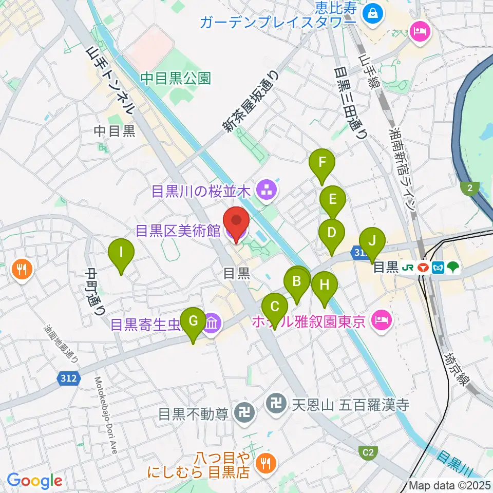 目黒区美術館周辺のホテル一覧地図
