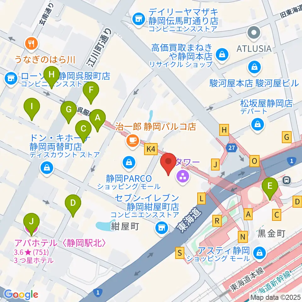 静岡市美術館周辺のホテル一覧地図