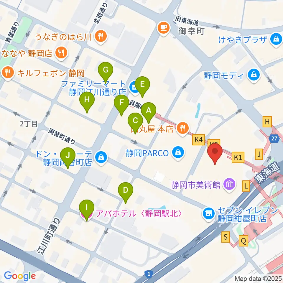 静岡市美術館周辺のホテル一覧地図