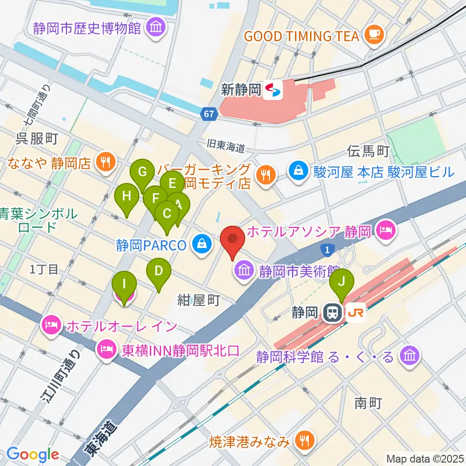静岡市美術館周辺のホテル一覧地図