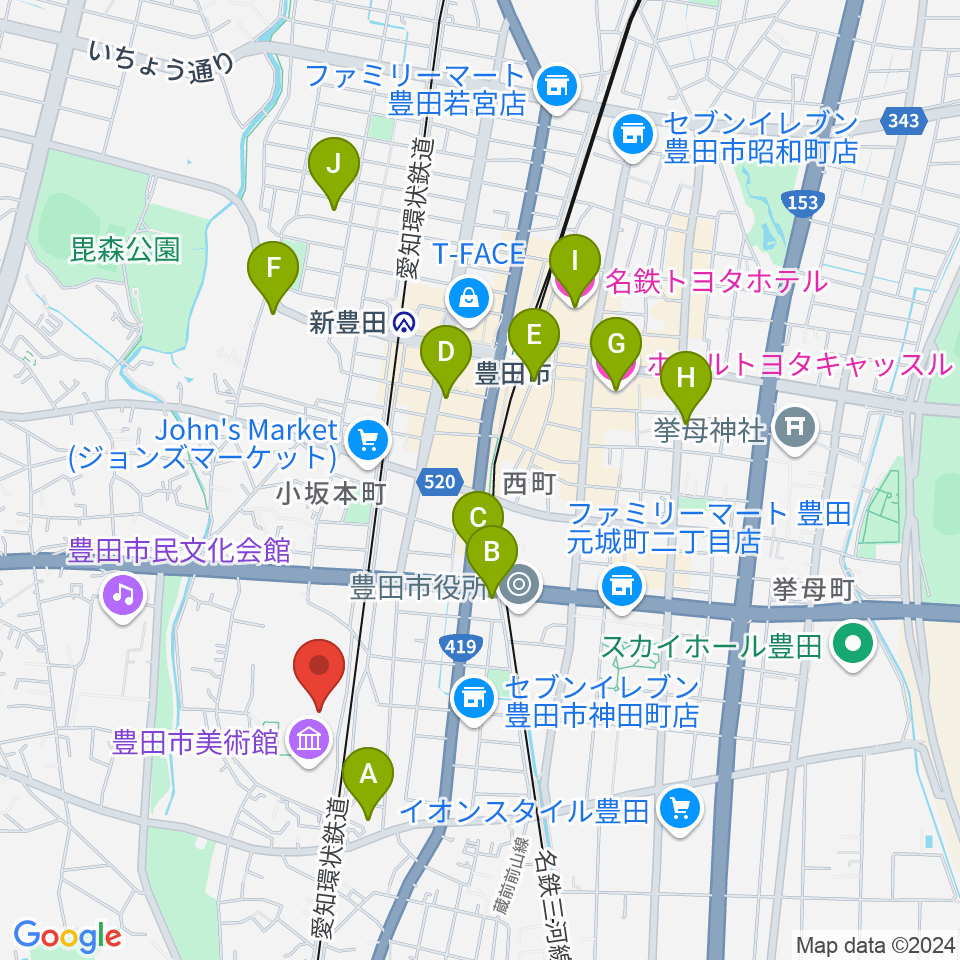 豊田市美術館周辺のホテル一覧地図