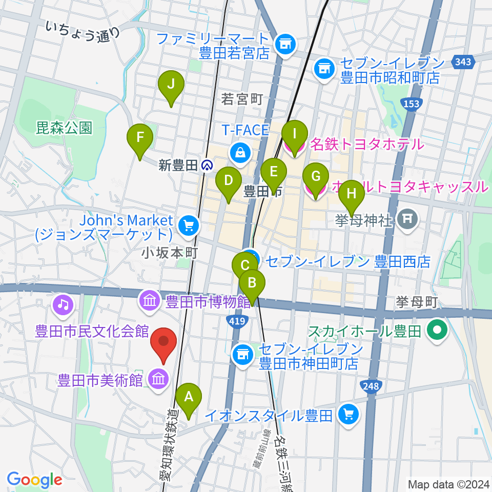 豊田市美術館周辺のホテル一覧地図