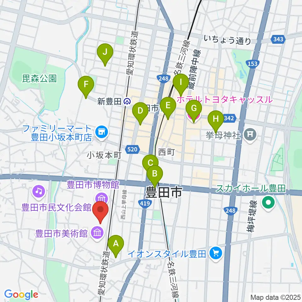豊田市美術館周辺のホテル一覧地図