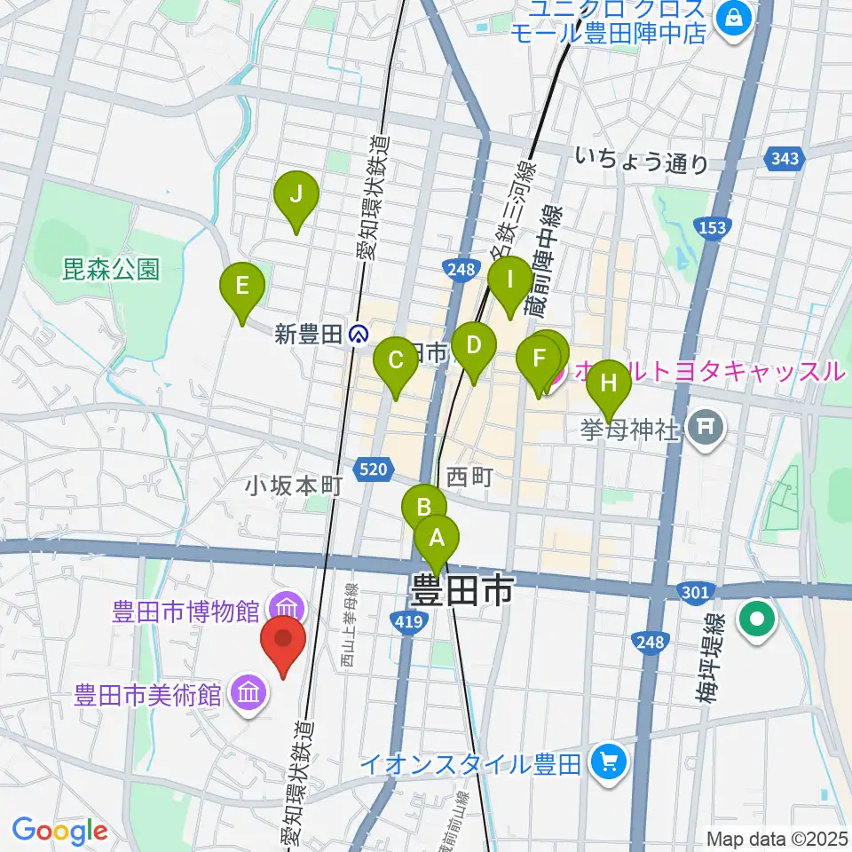 豊田市美術館周辺のホテル一覧地図