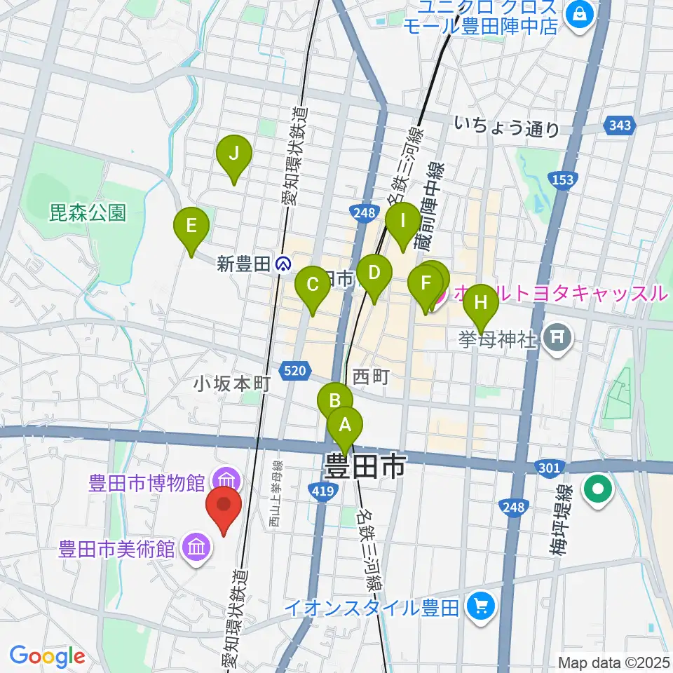 豊田市美術館周辺のホテル一覧地図