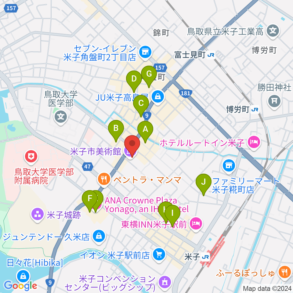 米子市美術館周辺のホテル一覧地図