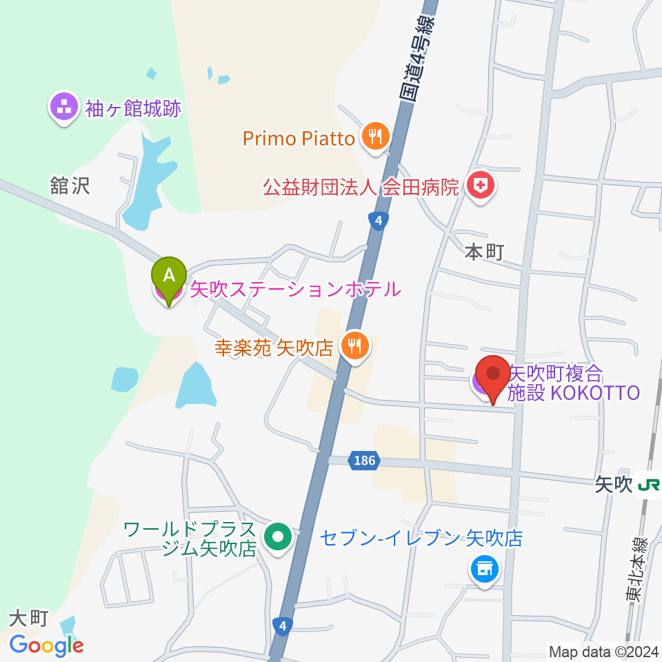 矢吹町中央公民館 KOKOTTOホール周辺のホテル一覧地図