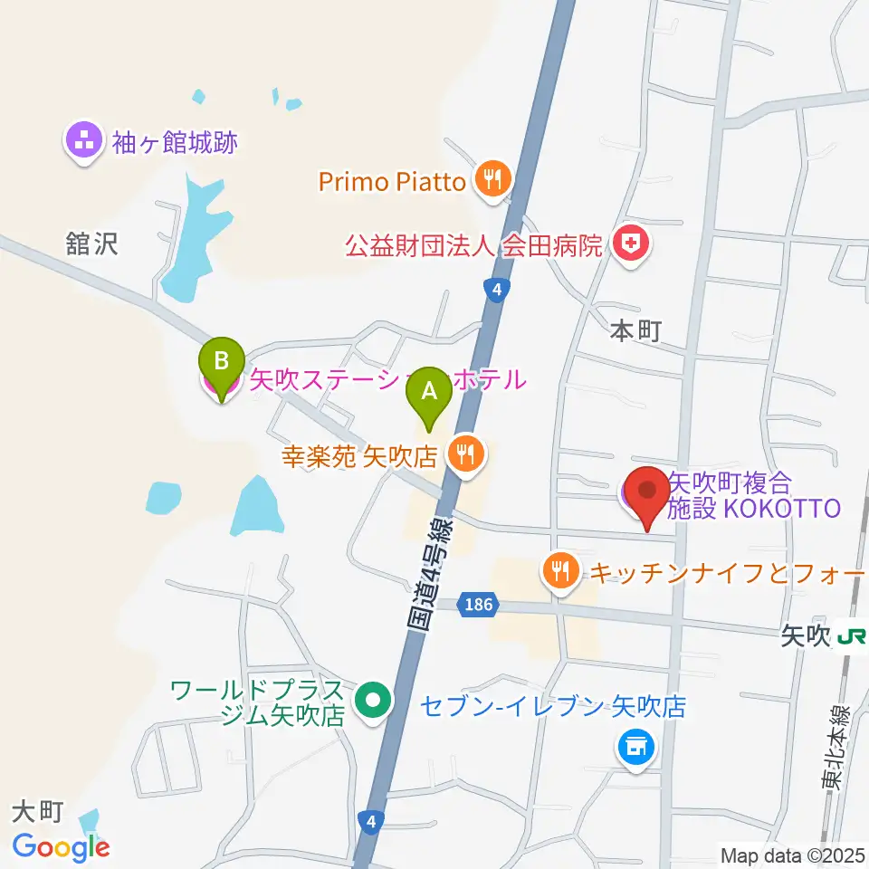 矢吹町中央公民館 KOKOTTOホール周辺のホテル一覧地図
