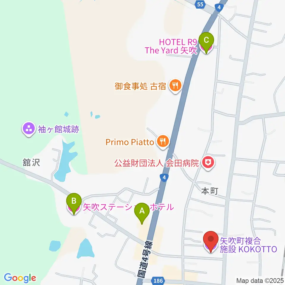 矢吹町複合施設KOKOTTO周辺のホテル一覧地図