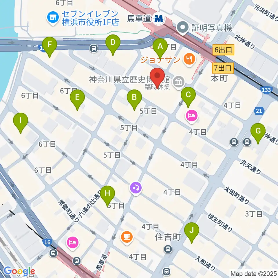 神奈川県立歴史博物館周辺のホテル一覧地図
