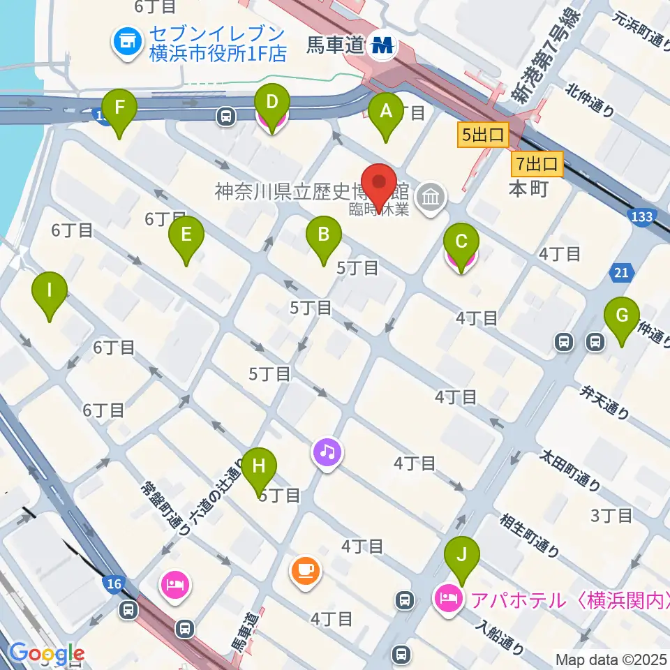神奈川県立歴史博物館周辺のホテル一覧地図