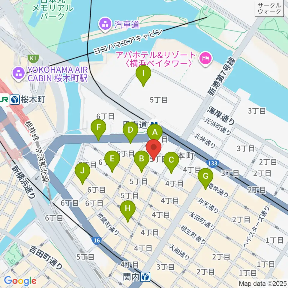 神奈川県立歴史博物館周辺のホテル一覧地図
