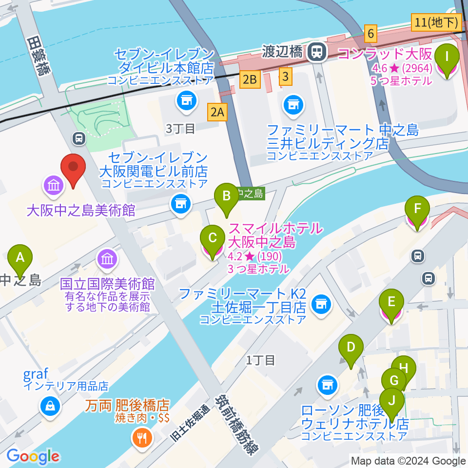 大阪中之島美術館周辺のホテル一覧地図