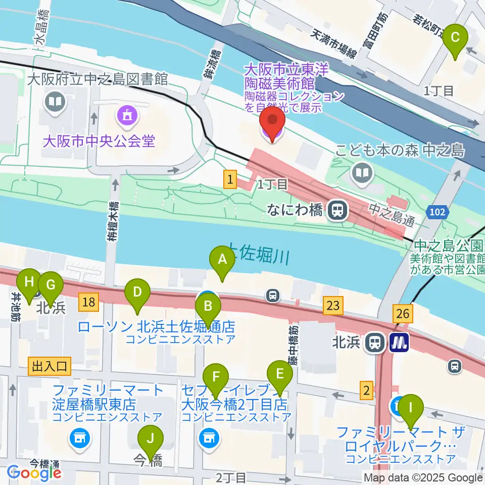 大阪市立東洋陶磁美術館周辺のホテル一覧地図