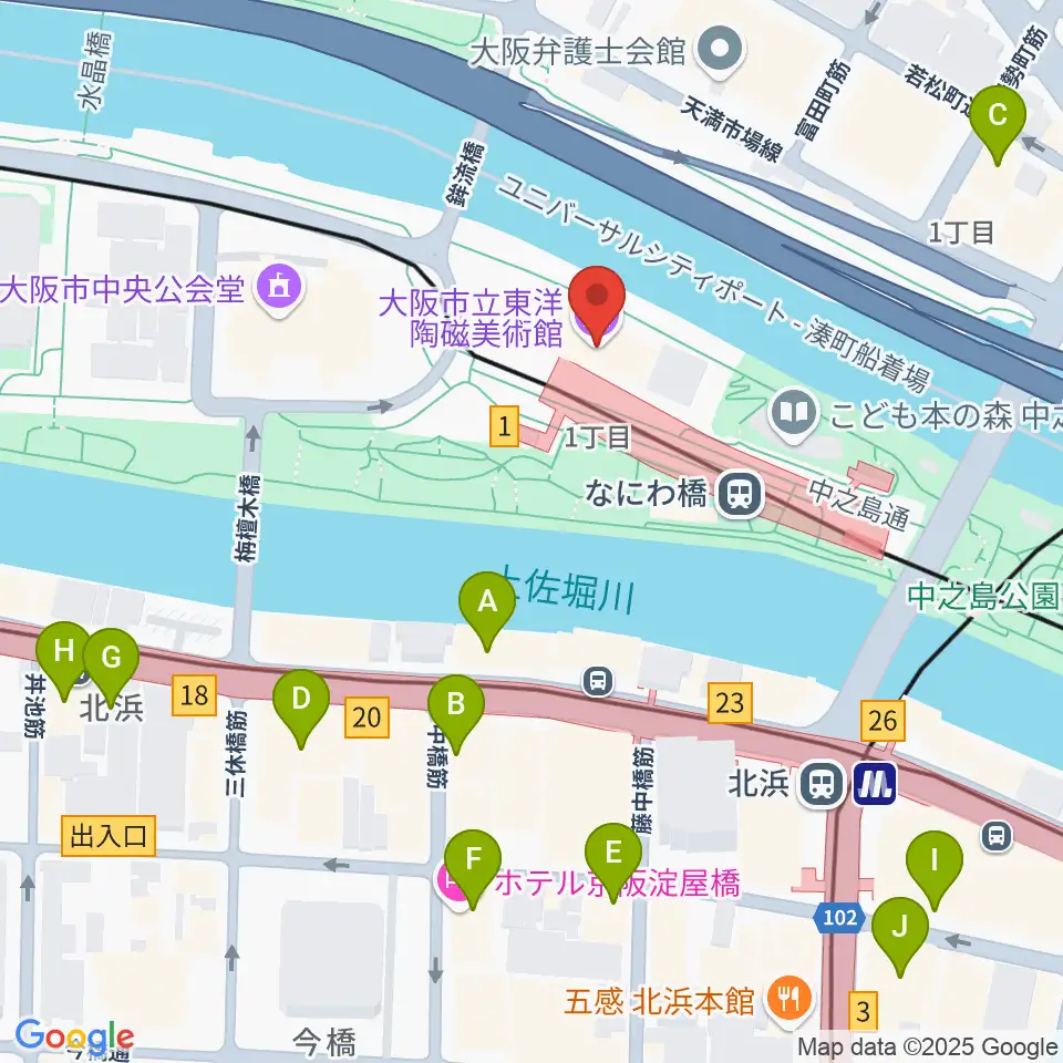 大阪市立東洋陶磁美術館周辺のホテル一覧地図