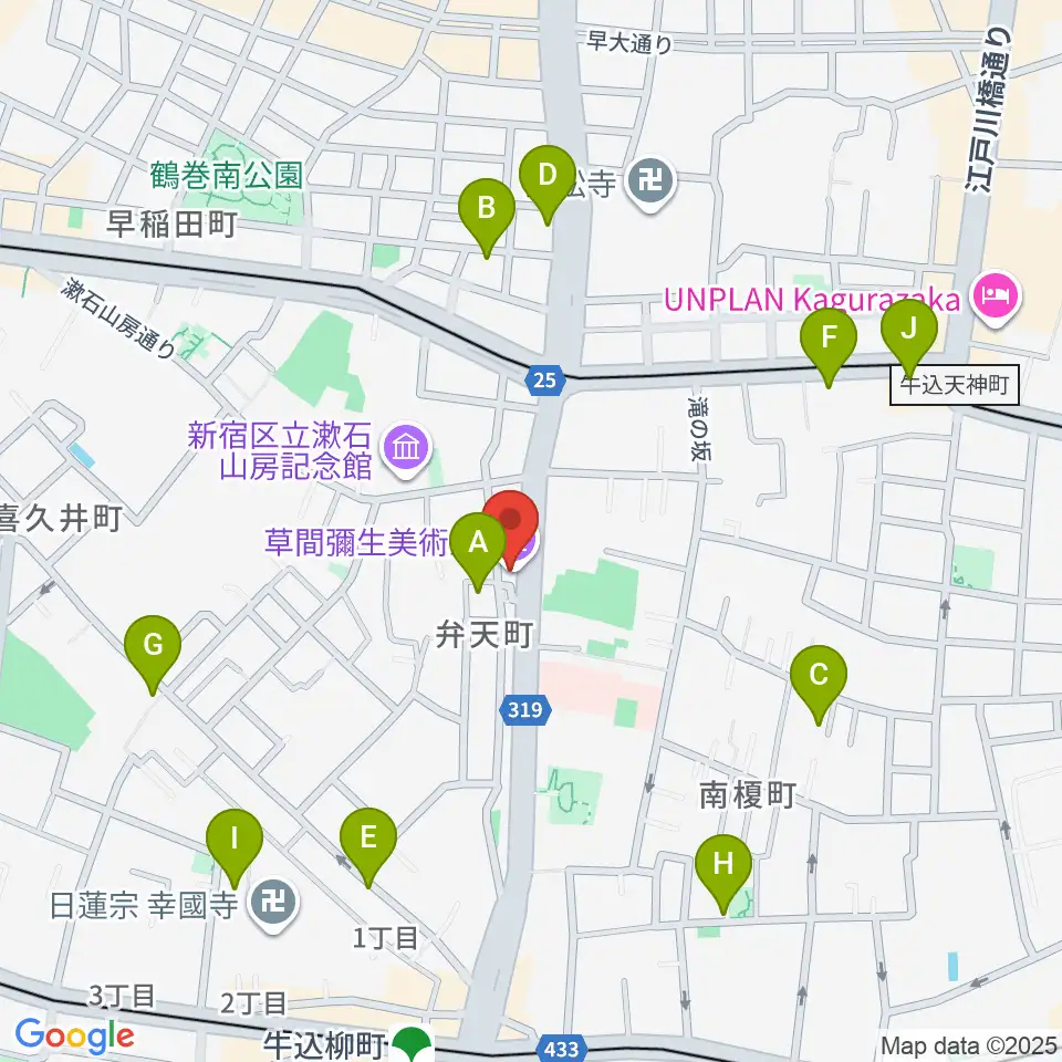 草間彌生美術館周辺のホテル一覧地図