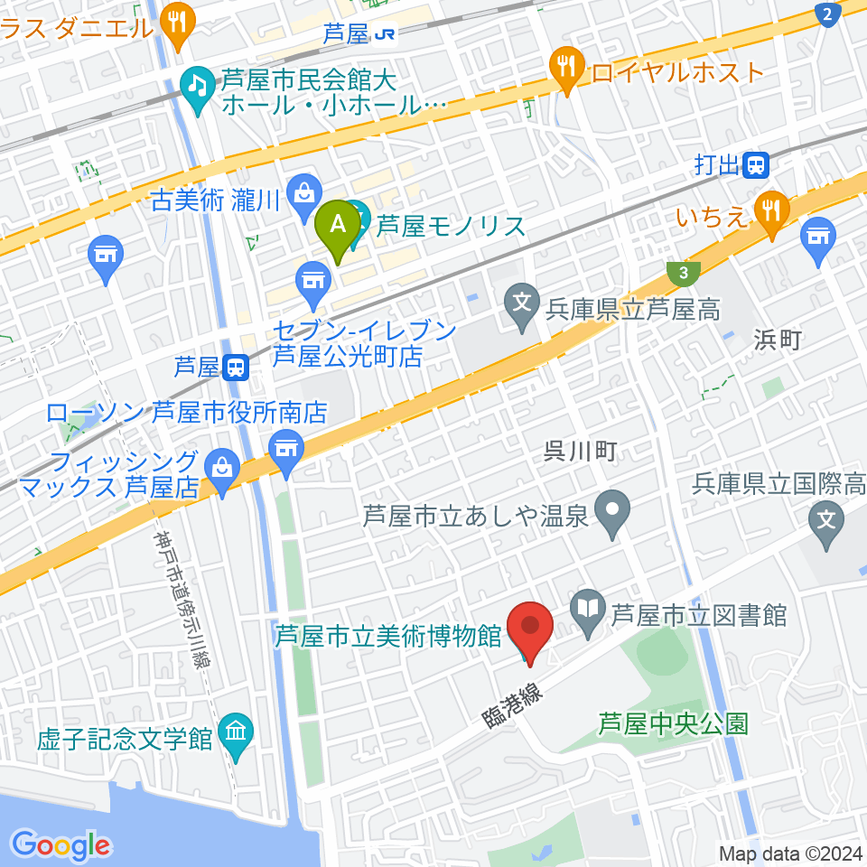 芦屋市立美術博物館周辺のホテル一覧地図