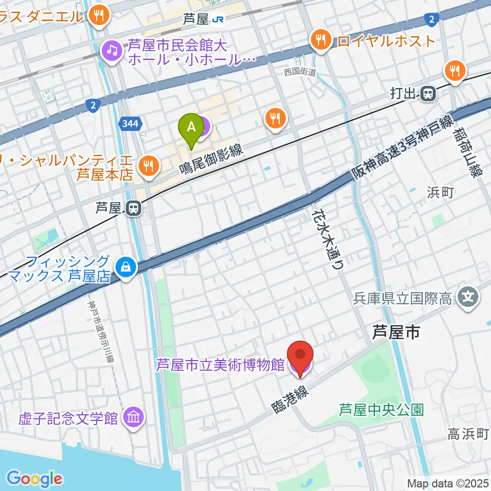 芦屋市立美術博物館周辺のホテル一覧地図