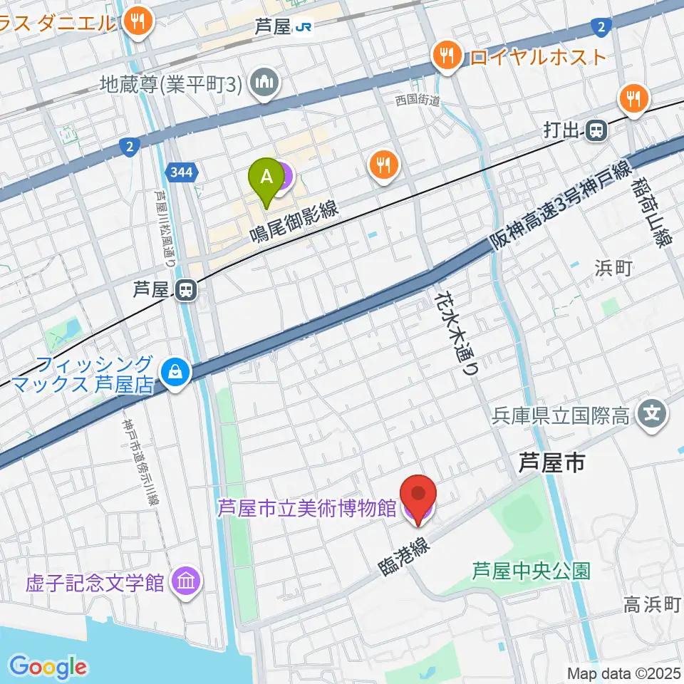 芦屋市立美術博物館周辺のホテル一覧地図