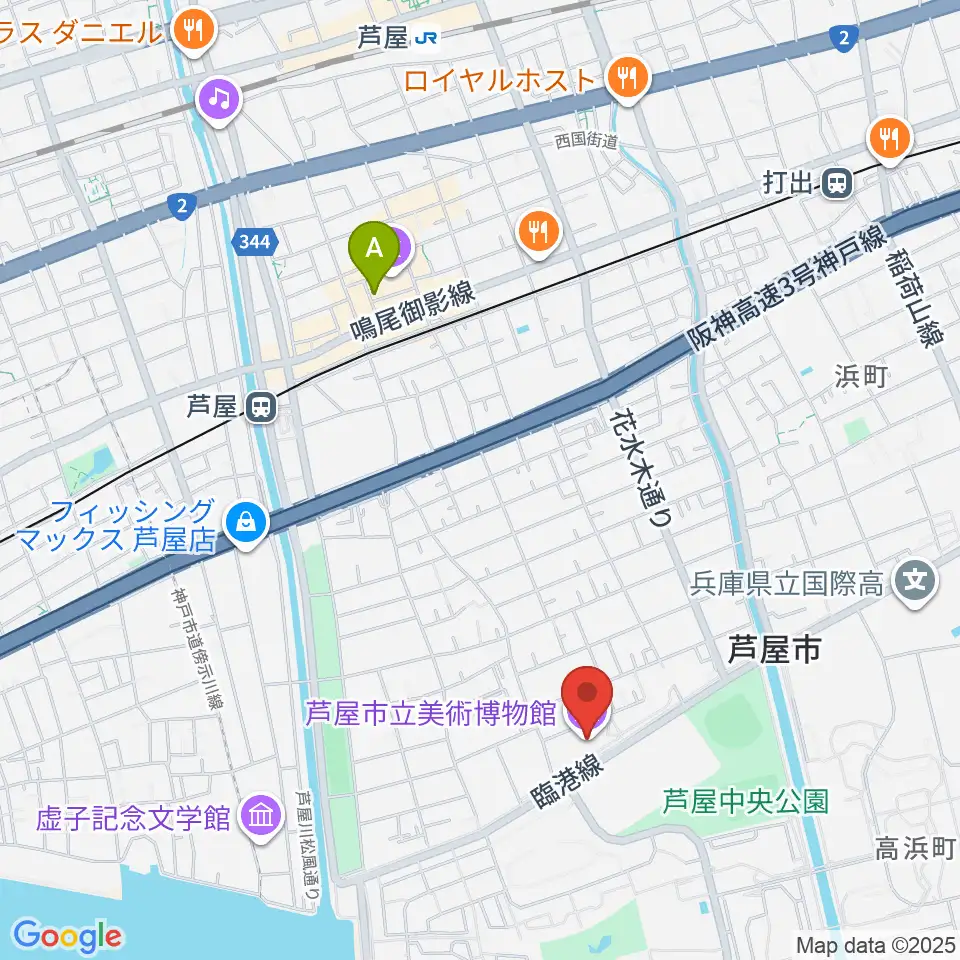 芦屋市立美術博物館周辺のホテル一覧地図
