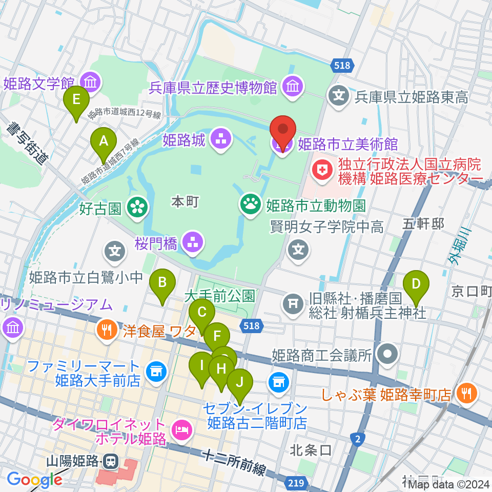 姫路市立美術館周辺のホテル一覧地図