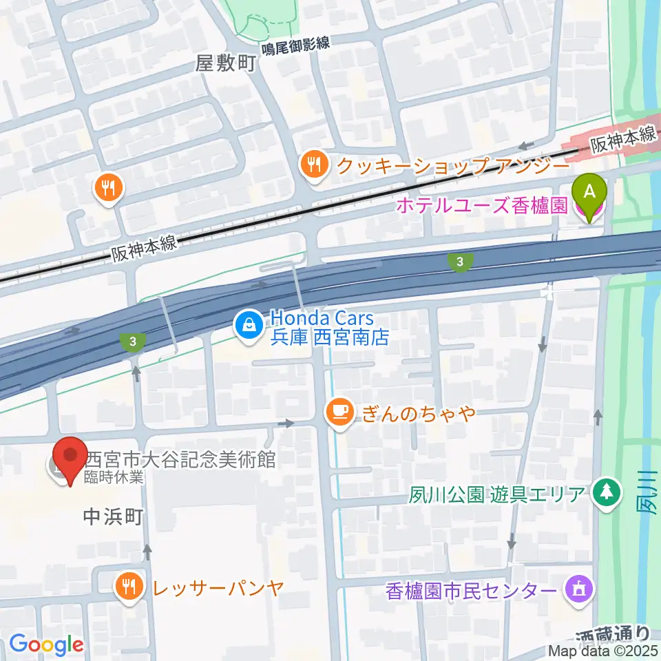西宮市大谷記念美術館周辺のホテル一覧地図