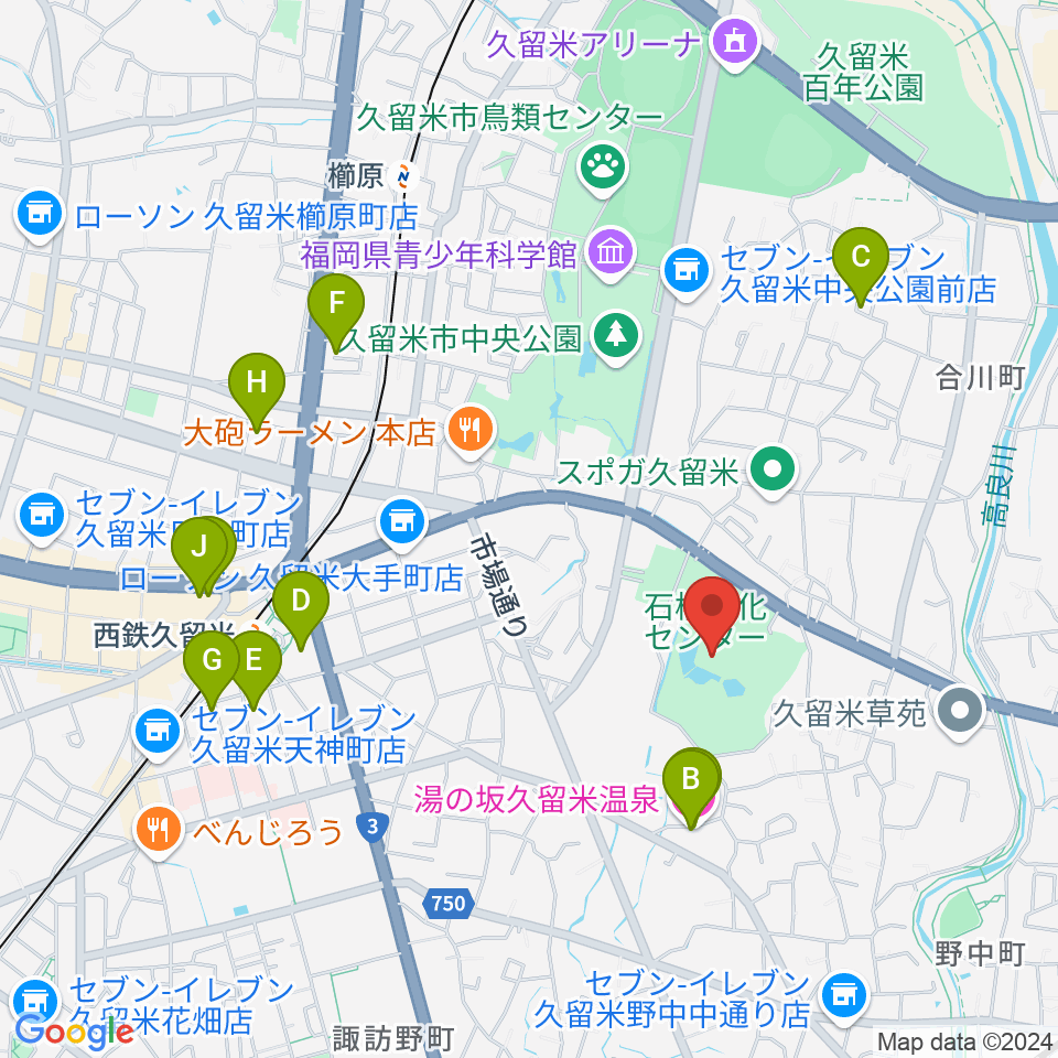 久留米市美術館周辺のホテル一覧地図