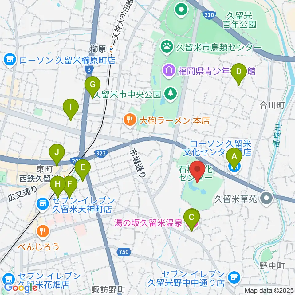 久留米市美術館周辺のホテル一覧地図