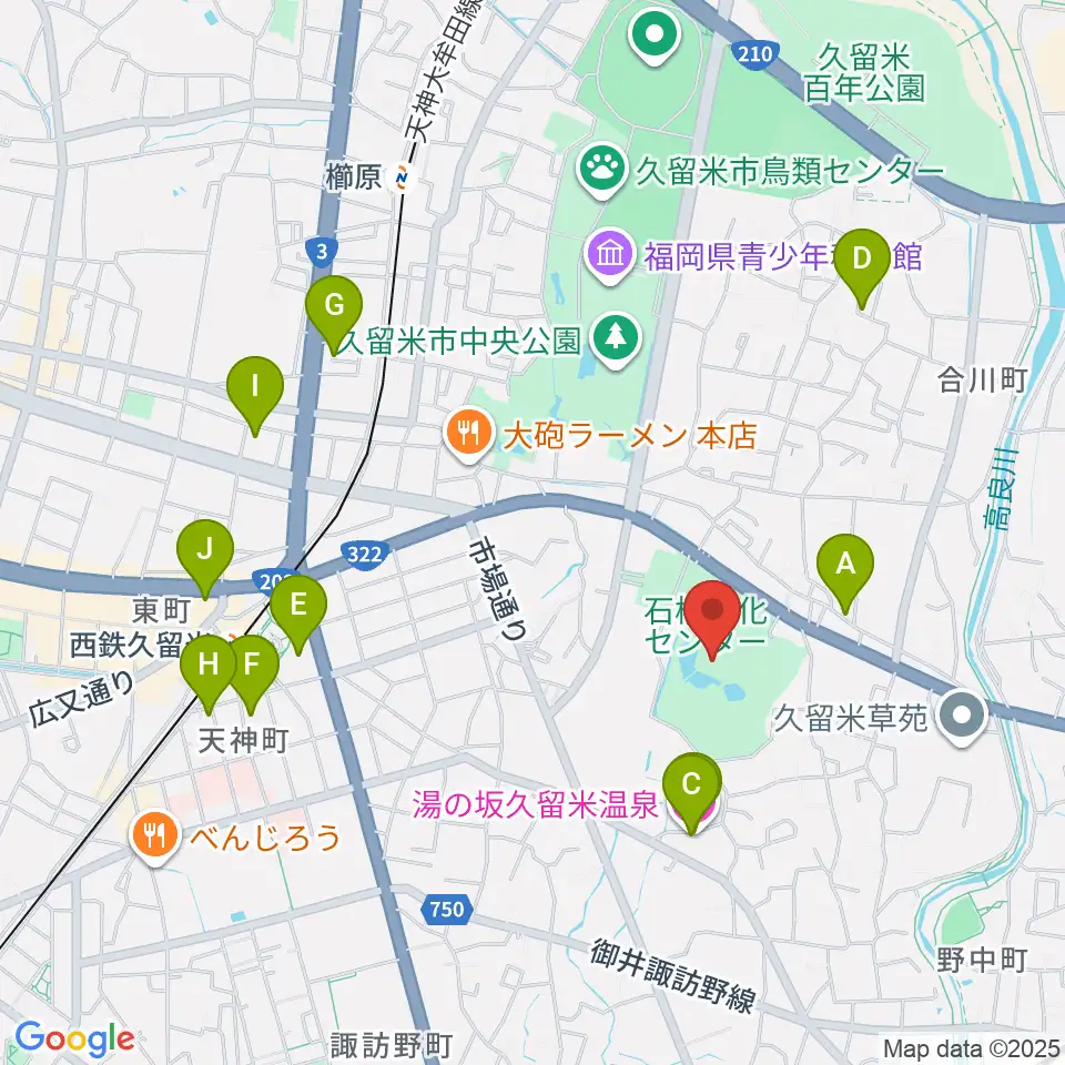 久留米市美術館周辺のホテル一覧地図