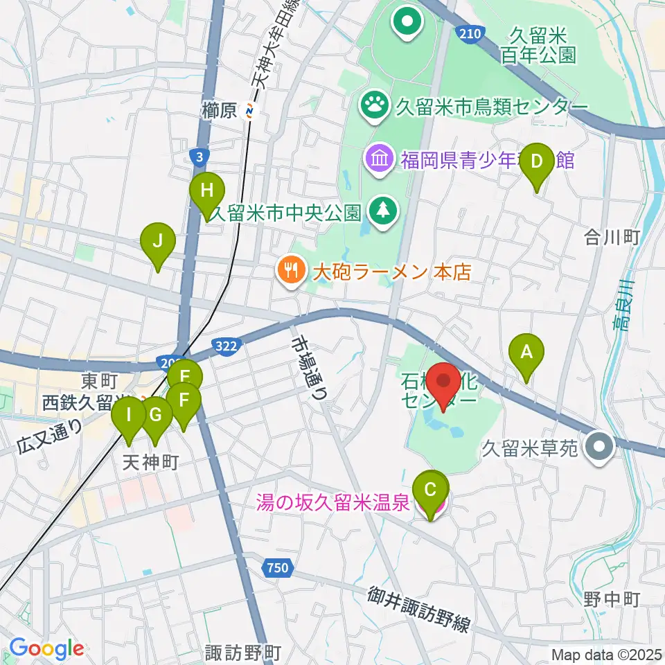 久留米市美術館周辺のホテル一覧地図