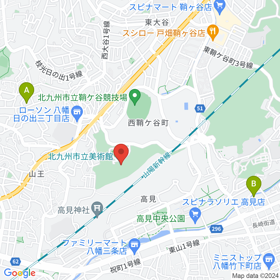 北九州市立美術館周辺のホテル一覧地図