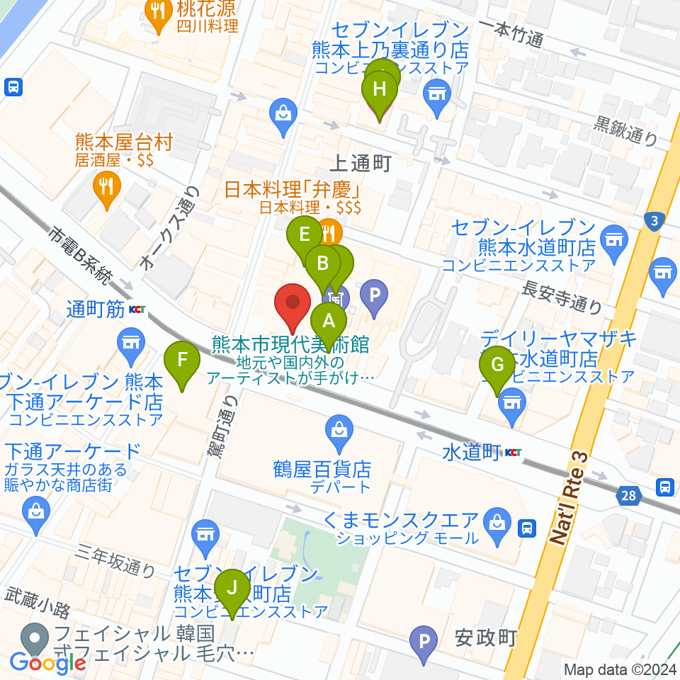 熊本市現代美術館（CAMK）周辺のホテル一覧地図